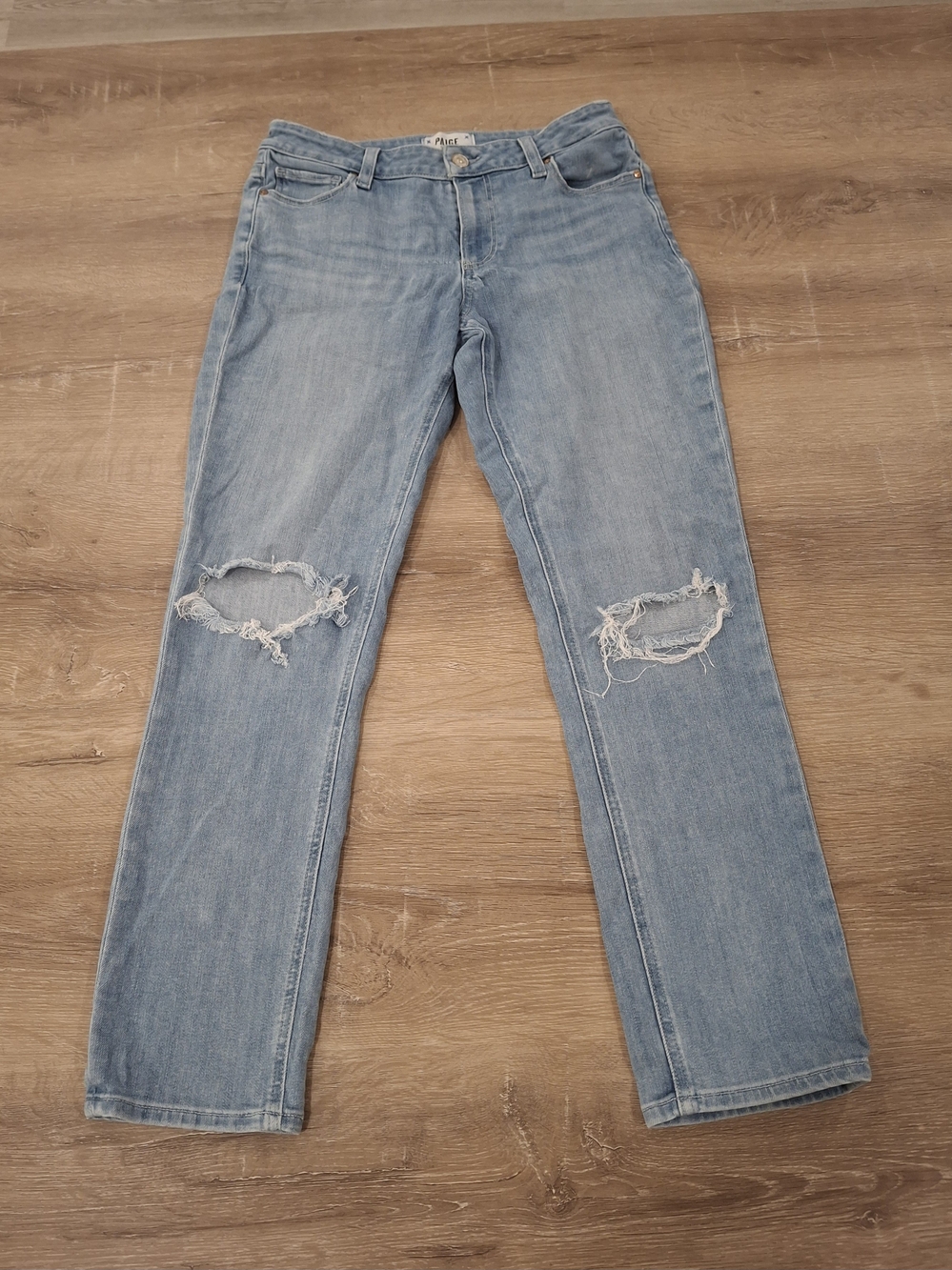 PAIGE Brigitte Distressed Boyfriend Jeans Women's Size 25 Light Wash Cropped